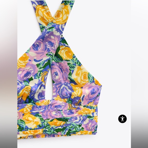 BNWT Zara Purple Floral Print Crop Top - Picture 4 of 14